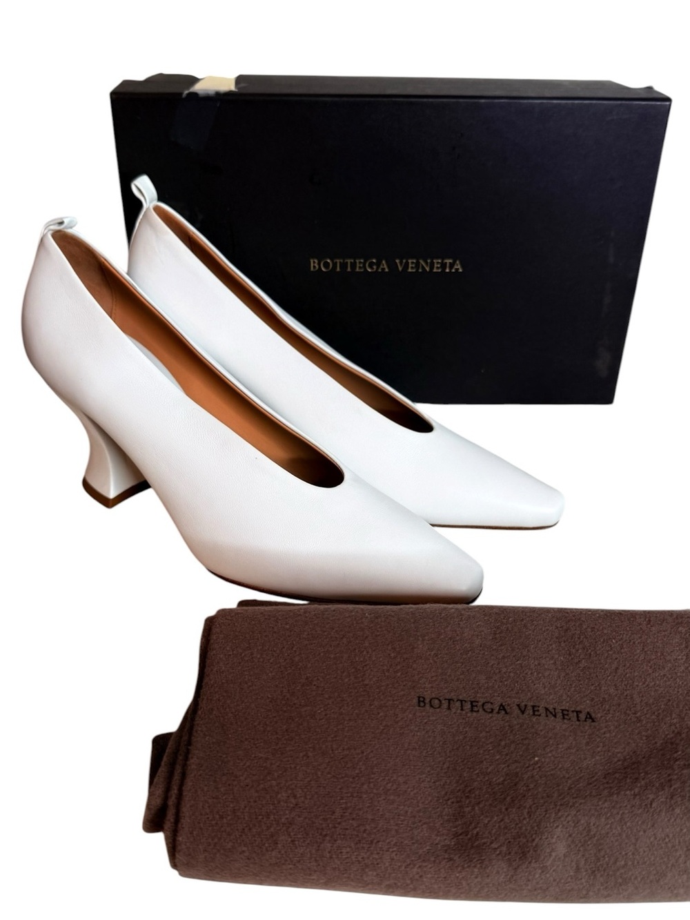 Bottega Veneta White Leather Pointed-Toe Sculptural Heel Pumps Size 38 NIB